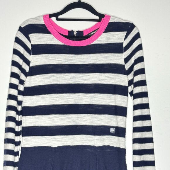 New Express Stripe Blocked Sweater Skater Dress Knit Nautical Womens Size Medium - Picture 4 of 9
